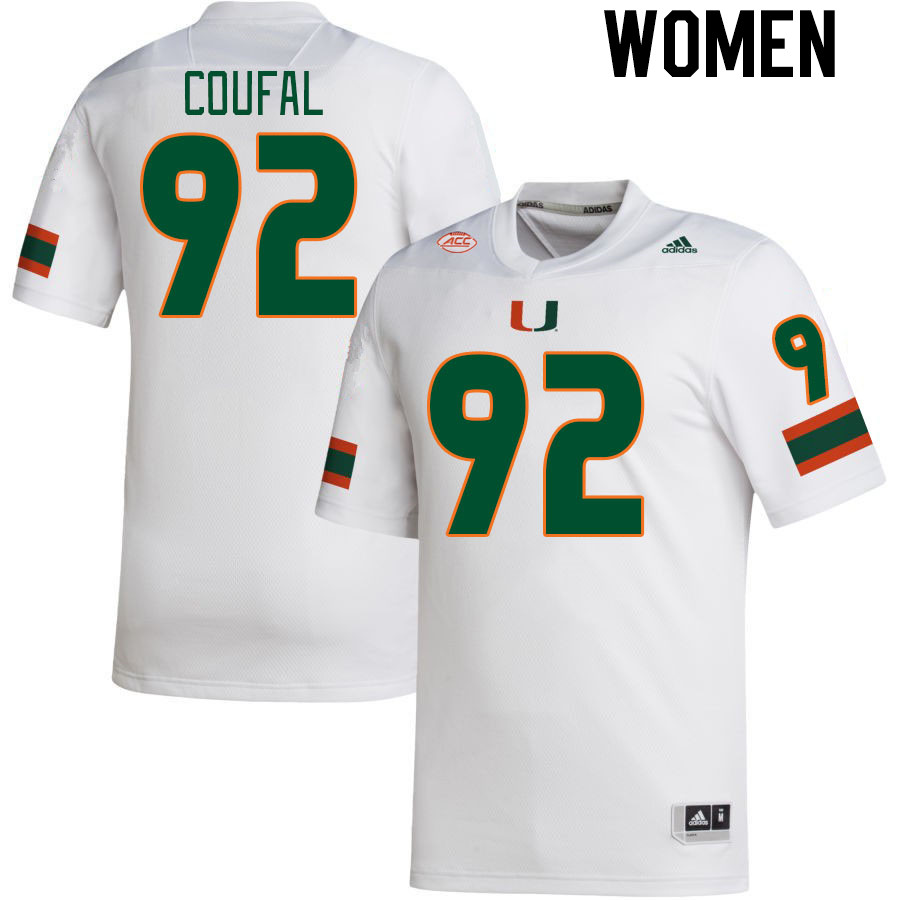 Women #92 Samuel Coufal Miami Hurricanes College Football Jerseys Stitched-White